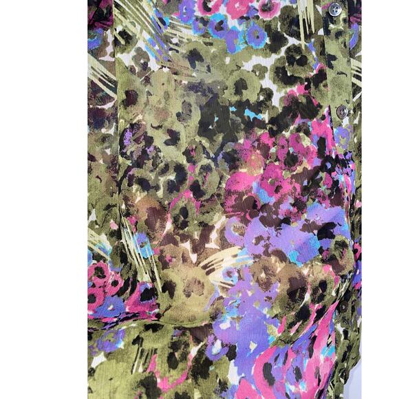 J. Jill Floral Semi-Sheer Blouse - Size M -‎ Vibrant! - Picture 3 of 9
